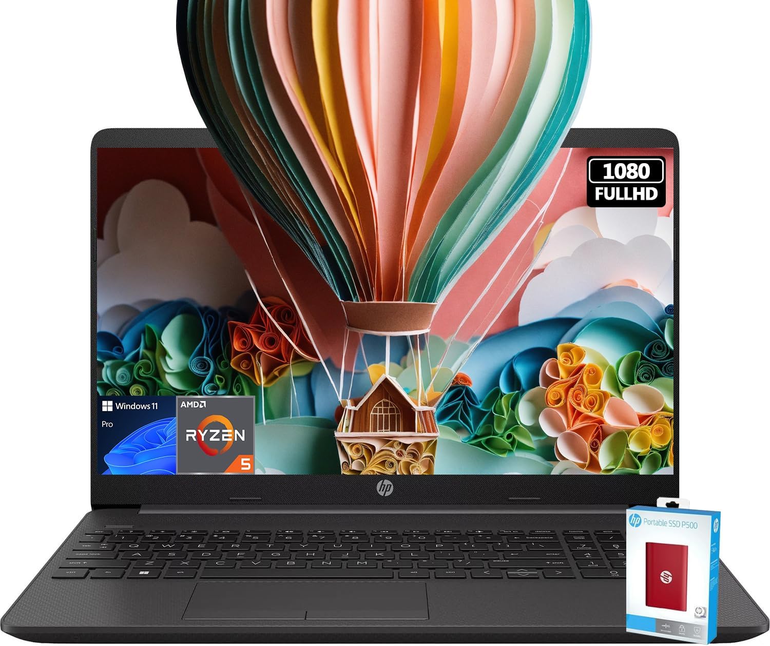 HP Newest 15.6″ FHD G8 Laptop, 32GB RAM, 1TB SSD(512GB PCIe & P500 500GB External), AMD Ryzen 5 5500U 6-core Processor(Beat i7-1165G7), Ethernet Port, HDMI, SD Card Reader, Windows 11 Pro