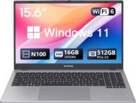 Laptop Computer, 16GB LPDDR5 RAM Laptop 512GB NVMe SSD, 4-Core N100 Processor, 15.6 Inch 1080P IPS Display Win11 Pro Laptops, WiFi 6, BT 5.0, RJ45 Ethernet, USB Type-C, Fingerprint