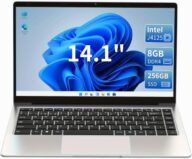 14.1 Inch Laptop, 8GB DDR4 RAM 256GB SSD, Laptops Computer with Quad-Core Celeron CPU J4125 (Up to 2.7GHz), 14.1″ FHD IPS 1920×1080 Screen, WiFi, Webcam, USB3.0x2, Mini HDMI, Silver