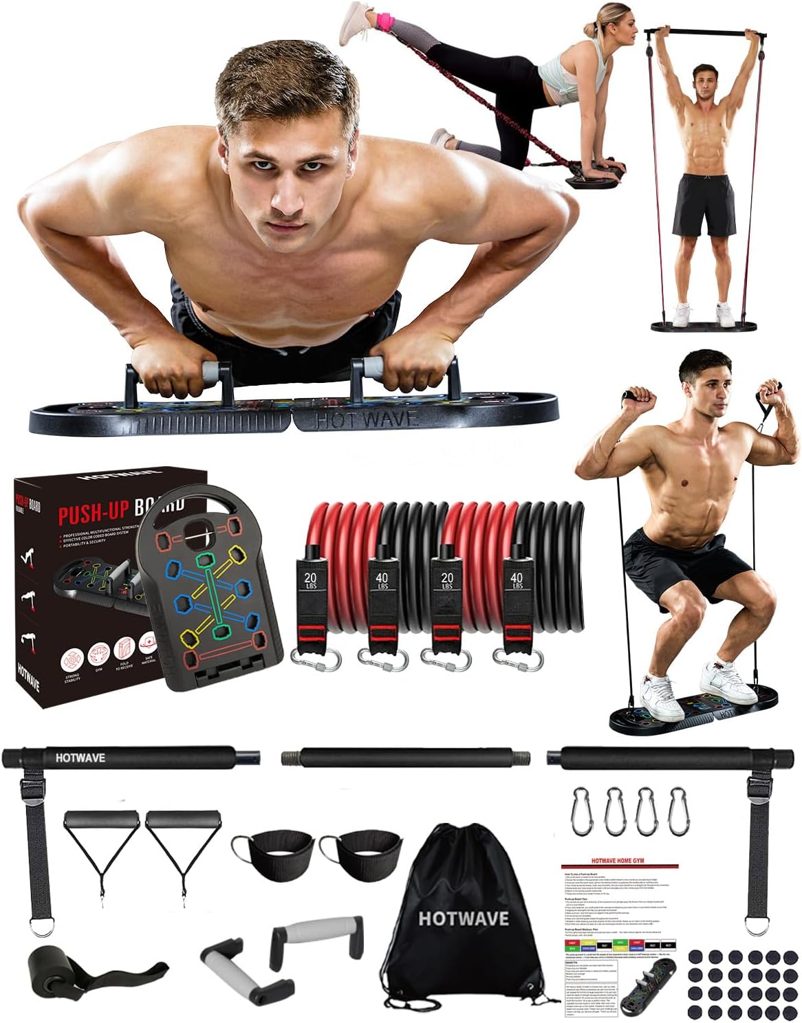 HOTWAVE Push Up Board Fitness, Portable Foldable 20 in 1 Push Up Bar at Home Gym, Pushup Handles for Floor. Professional Strength Training Equipment For Man and Women,Patent Pending