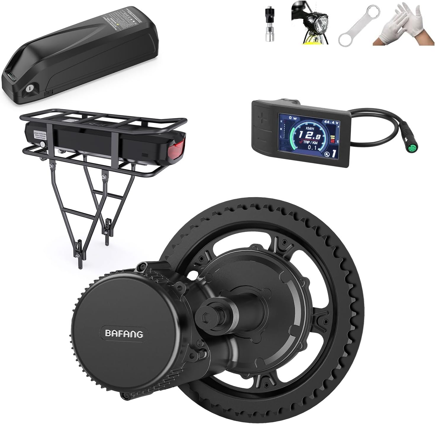 BAFANG 48V 500W Mid Drive Kit : BBS02 Motor with Battery (Optional), 8Fun Electric Bike Mid Mount Motor with Display & Chainring, DIY eBike Conversion Kit for Mountain Road Commuter Bicycle