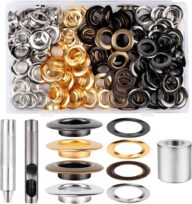 1/2inch Grommet Kit 100 Sets Grommets Eyelets with 3 Pieces Install Tool Kit, 4 Colors Grommets Kit with Storage Box for Craft Making, Repair and Decoration