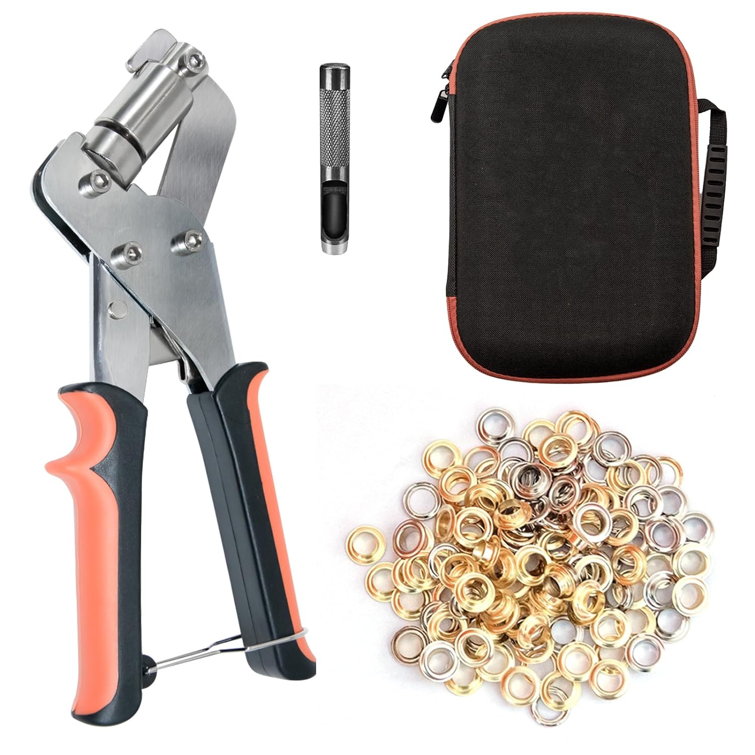 300pcs Grommet Tool Kit,Grommet Eyelet Pliers Kit,3/8 Inch Eyelet Press Pliers Tool with 10mm Grommets Complete Eyelet&Handheld Grommet Tool for Tarp,Fabric & Leather Repair and Installation