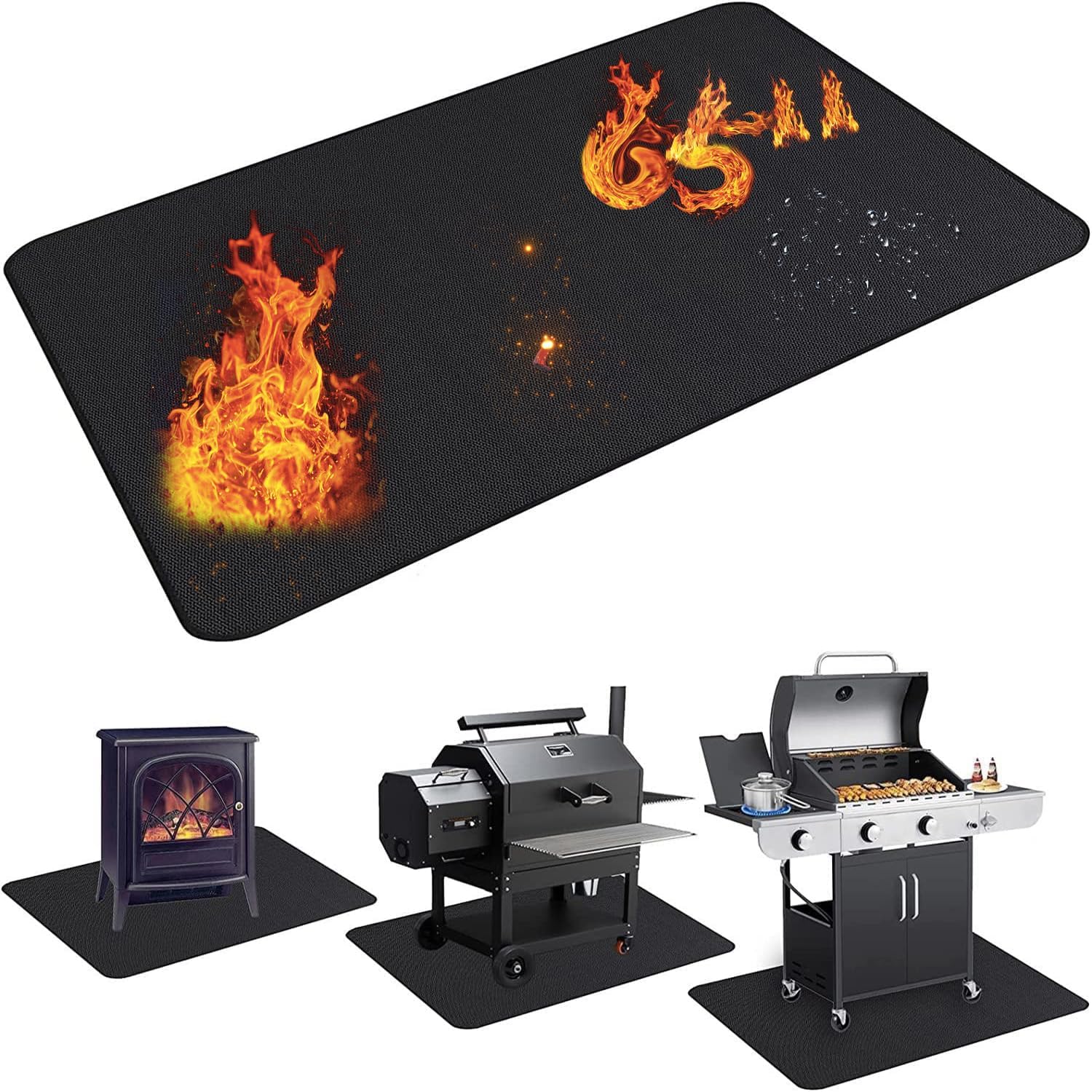 65 x 48 inches Under Grill Mats for Outdoor Grill,Fireproof Fire Pit Mat,Indoor Fireplace Mat Fire Pit Mat,Oil-Proof Waterproof BBQ Protector for Lawn, Smokers, Gas Grills, Deck and Patio