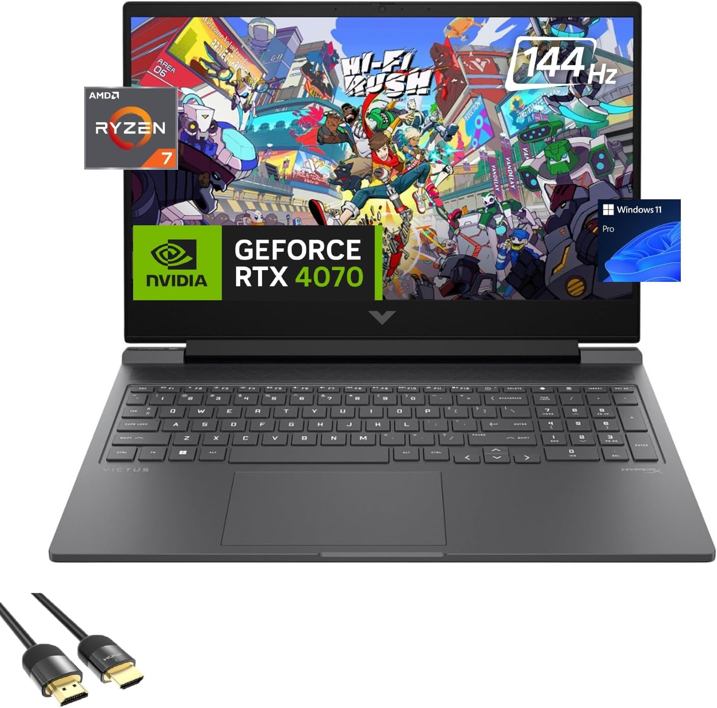 HP Victus Gaming Laptop, 16.1″ FHD 144Hz Display, AMD Ryzen 7 8845HS (Up to 5.1 GHz), GeForce RTX 4070, 32GB DDR5, 2TB PCIe 4.0, WiFi 6, Backlit KB, Keypad, USB-C, HDMI, RJ45, PDG HDMI, Win 11 Pro