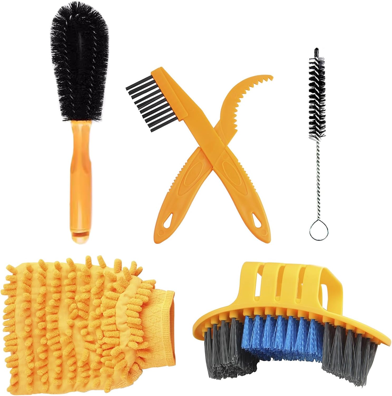 6PCS Bicycle Bike Cleaning Tools Set, Precision Mountain Road City BMX Bicycle Cleaning Brush Kit Bicycle Chain Cleaner Brush Set Suitable for Mountain Road City Hybrid BMX Bike and Folding Bike