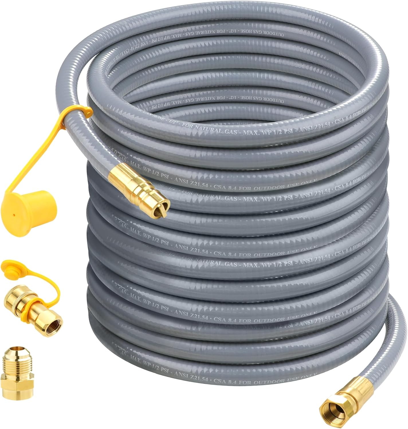 48Feet 1/2 inch Natural Gas Hose for Generator with Quick Connect Fittings, Natural Gas to Grill Hose for BBQ, Pizza Oven, Patio Heater – CSA Certified, 1/2 Male to 3/8 Female Flare Adapter