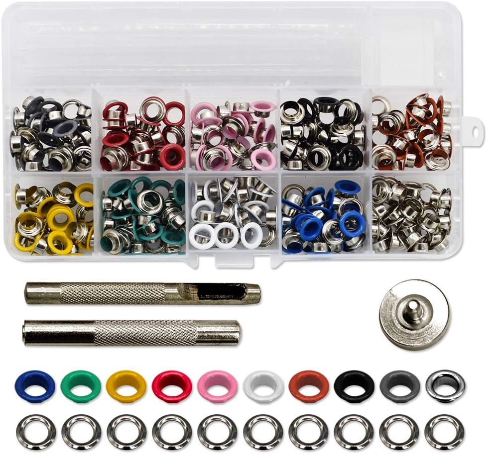 300 Set Grommet Kit Metal Eyelets Shoes Clothes Crafts with Installation Tools for DIY Project Craft Making Clothes Shoes Repair and Decoration 10 Colors (3/16inch/ 5mm)