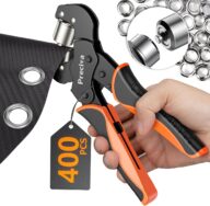 Grommet Tool Kit of 3/8″ and 1/4″, Preciva 𝐈𝐧𝐭𝐞𝐫𝐜𝐡𝐚𝐧𝐠𝐞𝐚𝐛𝐥𝐞 𝐃𝐨𝐮𝐛𝐥𝐞 𝐇𝐞𝐚𝐝 Handheld Grommet kit with 400pcs Silver Grommets for Advertising Poster, Banner, Ponchos, Cardboard