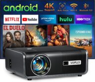 [Built-in Apps & Auto Focus/Keystone] 4K Smart Projector with WiFi and Bluetooth, VOPLLS 600ANSI Native 1080P Outdoor Projector, PPT, 50% Zoom Home Theater Movie Projector for Bedroom/iOS/Android