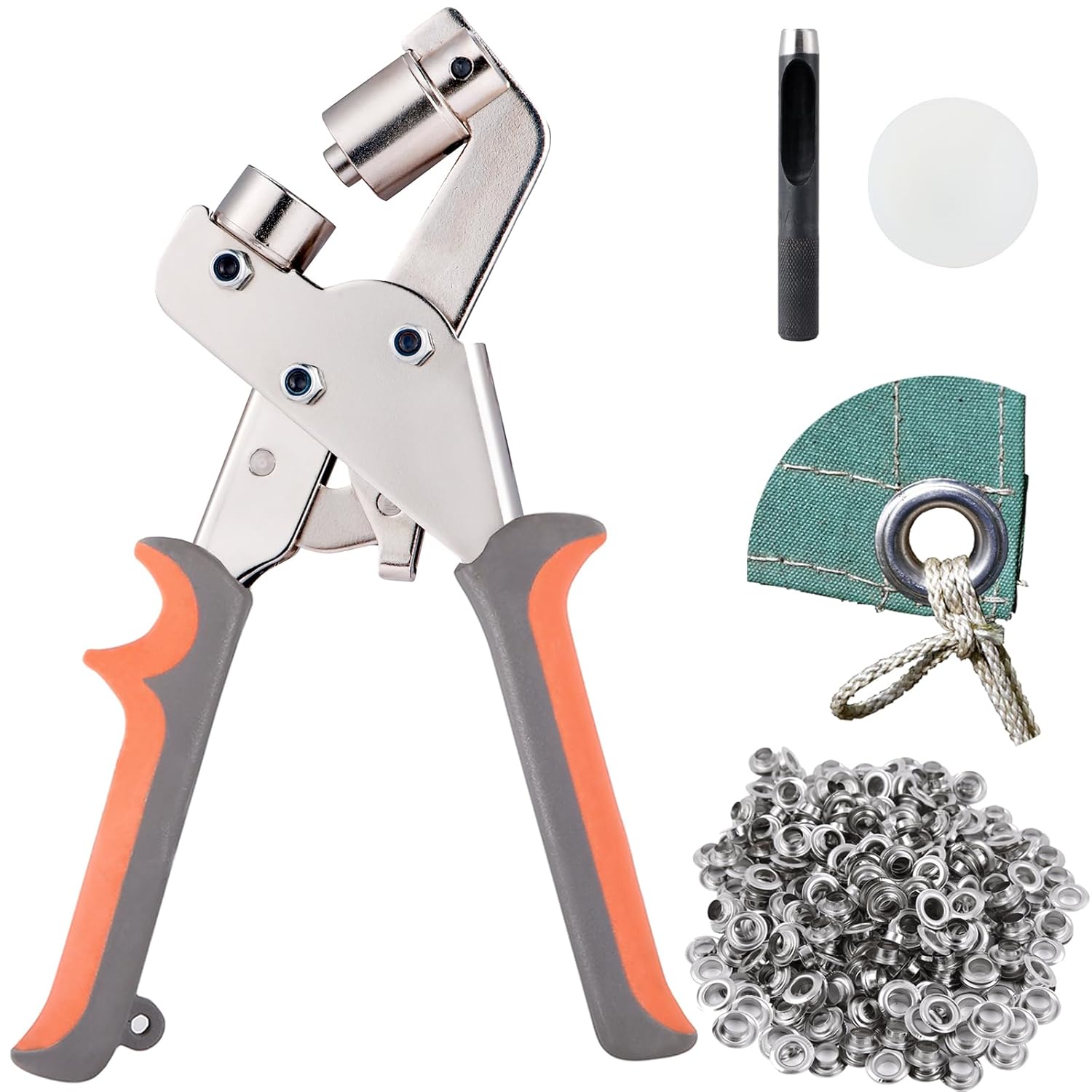 Grommet Tool Kit 3/8 Inch Eyelet Press Pliers 10mm Manual Handheld with 500pcs Silver Grommets