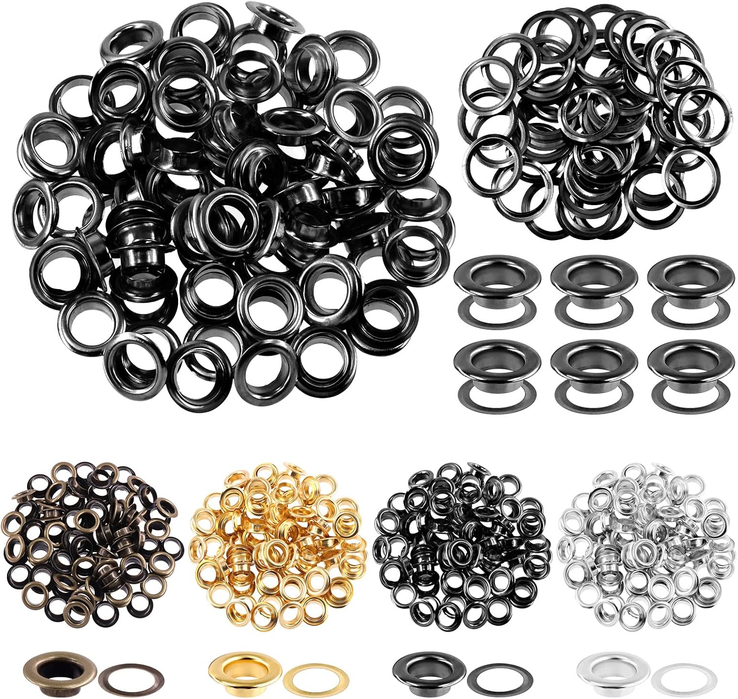 Glarks 100Pcs 10MM Gun-Black Metal Thickened Grommet Eyelets with Washers Kit for Fabric, Canvas, Curtain, Clothing, Leather Repair