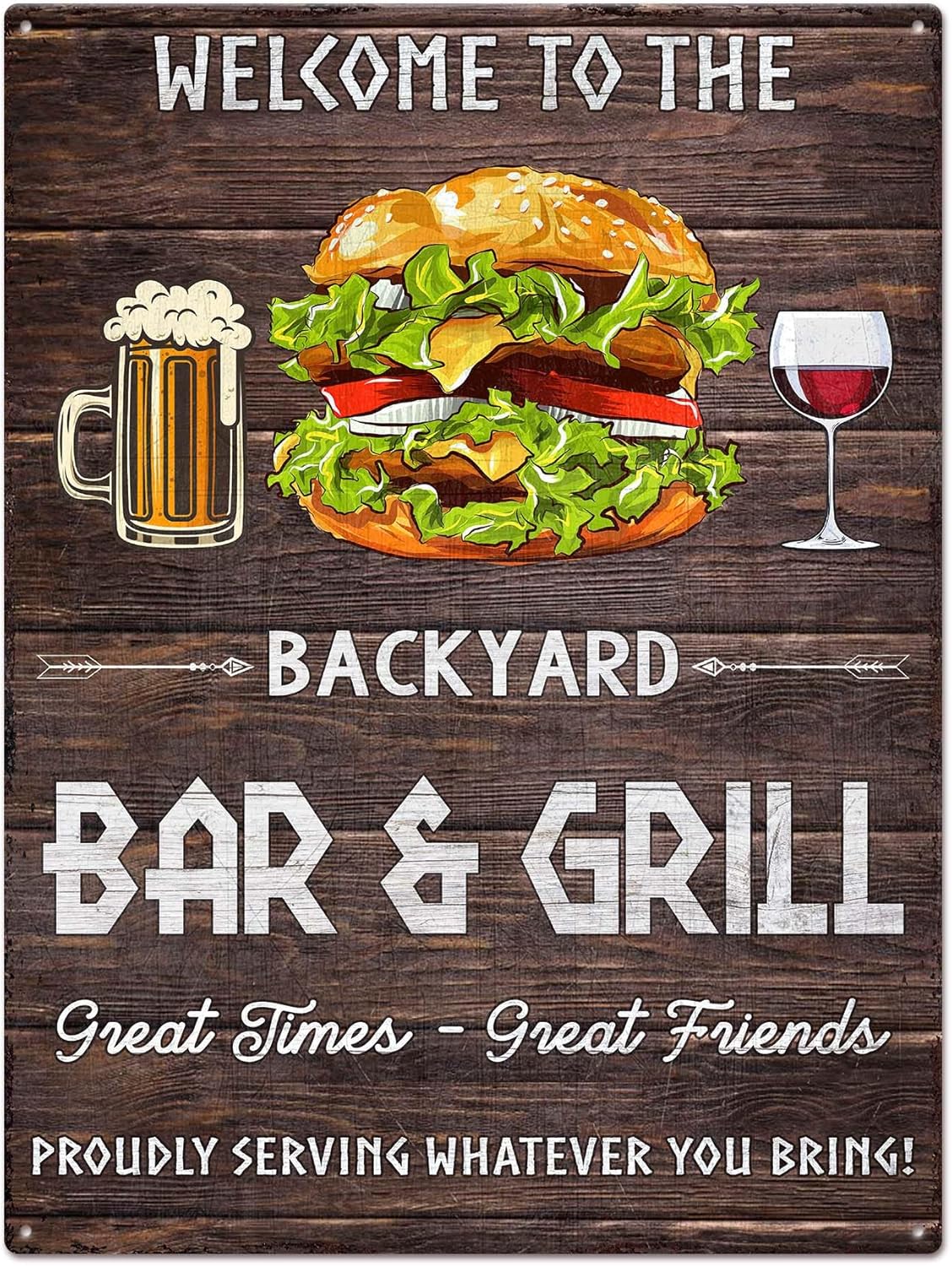 ARTSY WOODSY Backyard Bar & Grill Master BBQ Grilling Tin Metal Sign 12×16 inches Wall Art Plaque Accessories, Outdoor Kitchen Pool Patio Bar Garden Yard Porch Deck Decor, Housewarming Gifts