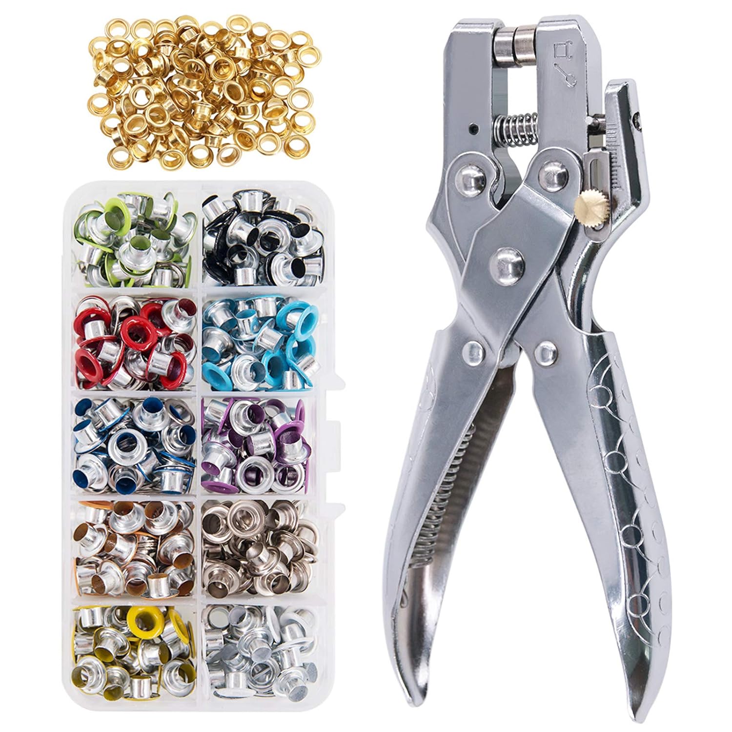 Keadic 300 Sets 1/5 inch Multi-Color Metal Eyelets Grommets Kit with Hole Punch Plier and 100pcs Extra Gold Eyelets, for Leather, Canvas, All Fabrics Clothes, Shoes, Belts, Bags, Crafts (11 Colors)