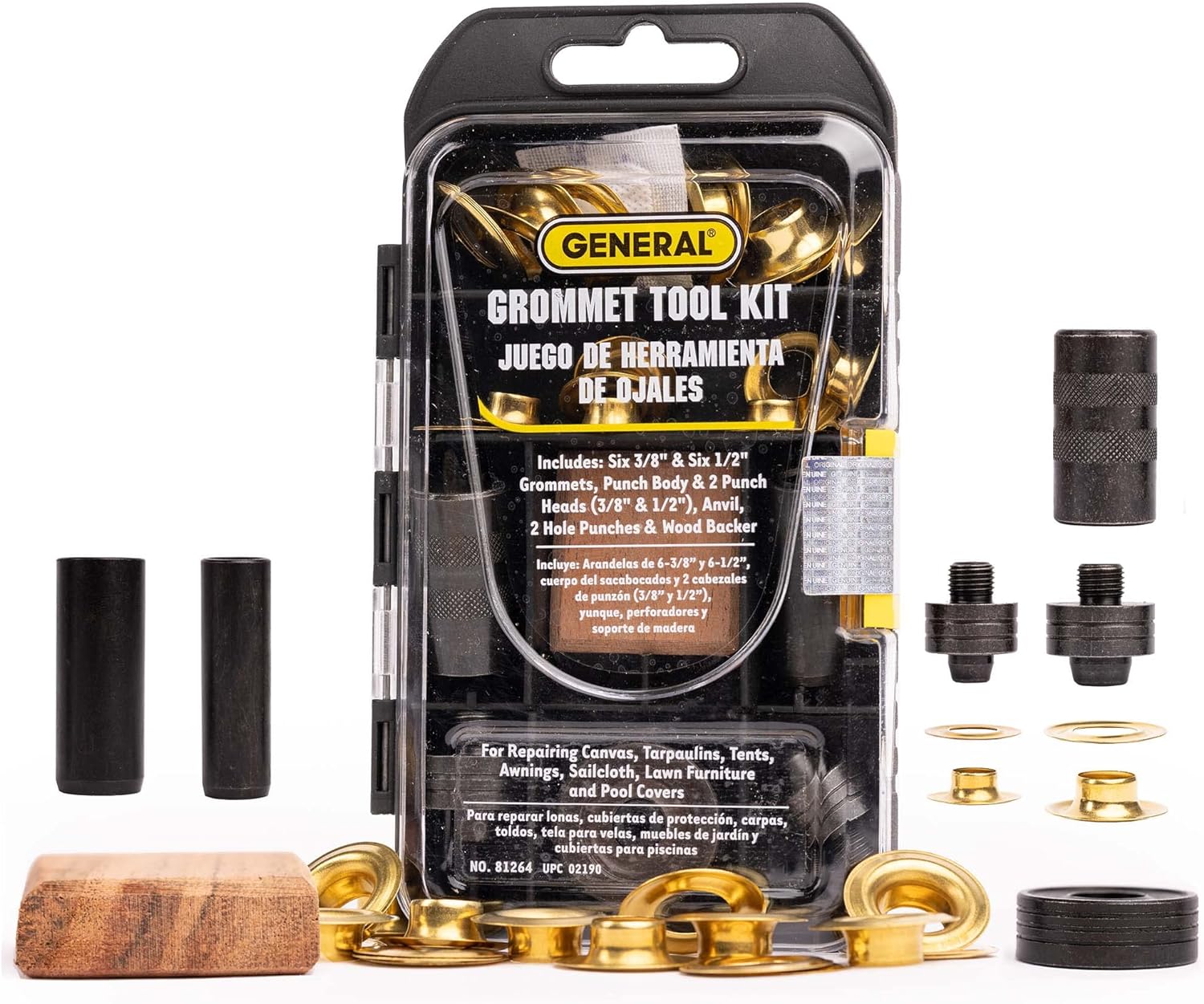 General Tools 3/8″-1/2″ Grommet Kit – Rustproof Solid Brass Grommets for Tarp Repair, Reinforcing Canvases, and Fabric Rings