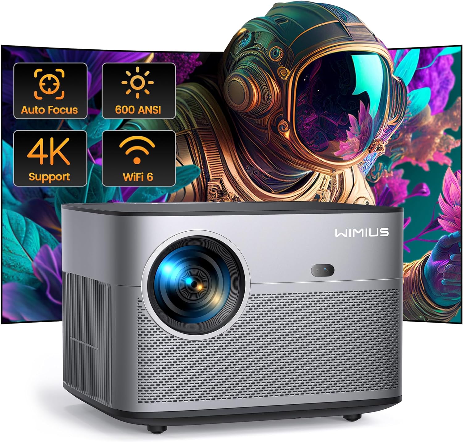 [Auto Focus/Keystone] 4K Projector with WiFi 6 and Bluetooth 5.2, FHD Native 1080P WiMiUS P64 Outdoor Movie Proyector, 50% Zoom, Home Projector Compatible with iOS/Android/HDMI/TV Stick