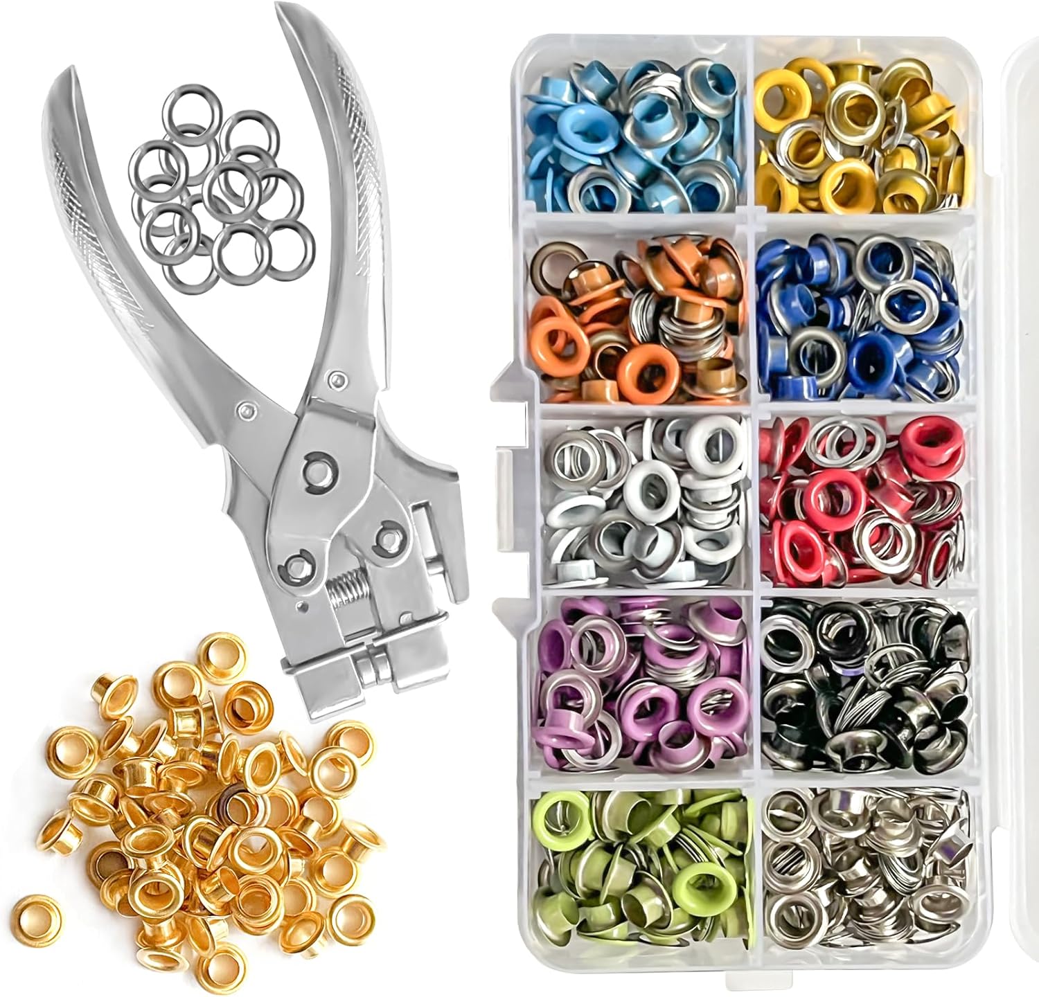 BRT Bearingshui Metal Grommets 3/16 inch 300Pcs with Eyelet Hole Punch Pliers for Fabric, Leather, Belts, Canvas, Shoes, Bags and Craft Supplies