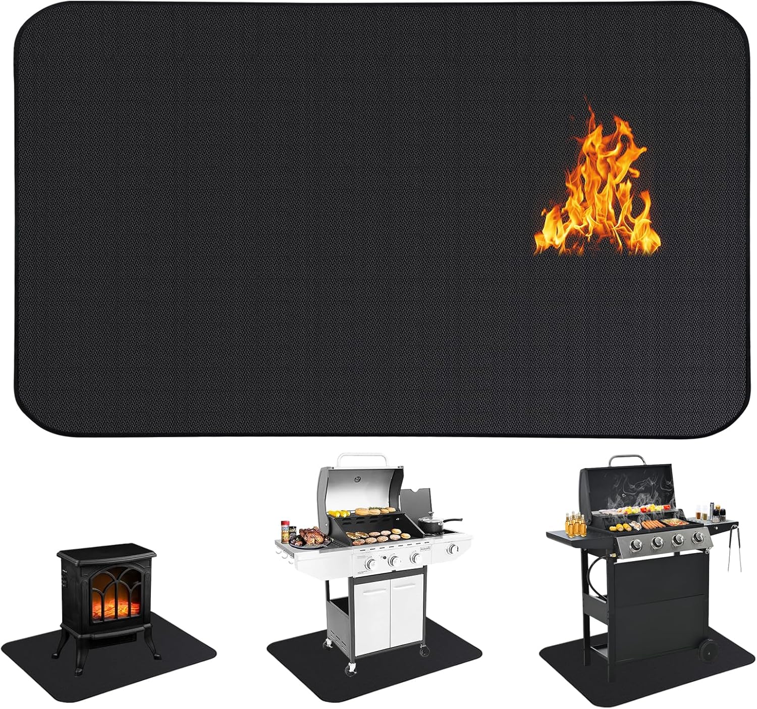 Under Grill Mats , 48 x 36 inch BBQ Floor Mats, Deck Patio Protector Mat, Double-Sided Fire Proof Mat, Fire Pit Mats, Water Rproof, Oil Proof, Gas Barbecue Mat, Reusable and Easy to Clean Grill mats