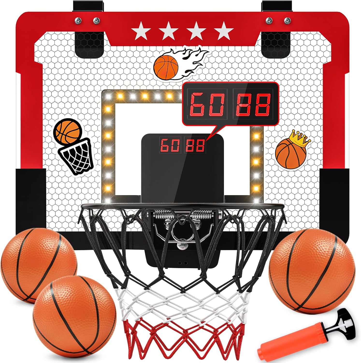 Indoor Basketball Hoop for Kids, Mini Basketball Hoop with Double Electronic Scoreboard and LED Light, Over The Door Basketball Gifts Toys for 5 6 7 8 9 10 11 12 Year Old Boys (West Red)