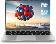 BIGASUO 16″ Laptop Computer, 16GB DDR4 RAM 1TB SSD, Quad-Core N100 Processor Up to 3.4GHz, 1200P FHD IPS Display, Windows 11 Laptops with USB 3.0, Type-C, Mini-HDMI, 2.4/5G WiFi, RJ45, Sliver