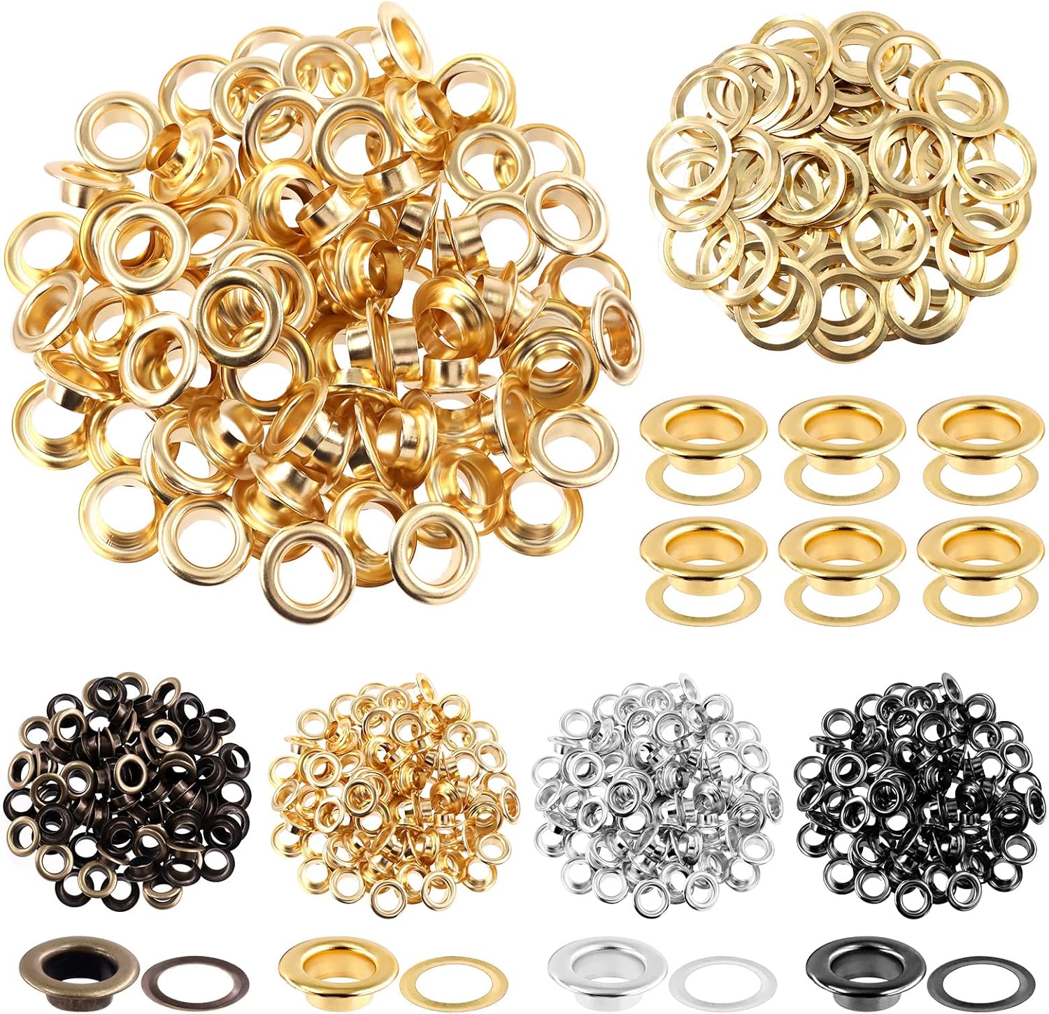 Glarks 100Pcs 12MM Golden Metal Thickened Grommet Eyelets with Washers Kit for Fabric, Canvas, Curtain, Clothing, Leather Repair