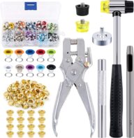 Swpeet 306Pcs 10 Colors 3/16 inch Metal Grommets Kit with Installation Tools, Eyelet Hole Punch Pliers and Soft Mallet with 100Pcs Gold Grommets, Metal Eyelets Kits Shoe Eyelets Grommet Sets