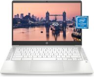 HP Chromebook 14 Laptop, Intel Celeron N4000 Processor, 4 GB RAM, 32 GB eMMC, 14” HD Display, Chrome, Lightweight Computer with Webcam and Dual Mics, Home, School, Music, Movies (14a-na0021nr, 2021)