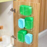 YIGII 3 Pack Acrylic Cabinet Door Organizer, Kitchen Cabinet Organizer for Tupperware Lid, Wall Mounted Clear Storage Bins for Pantry Door Organizer, RV Storage and Organization Heavy Duty Slim Basket