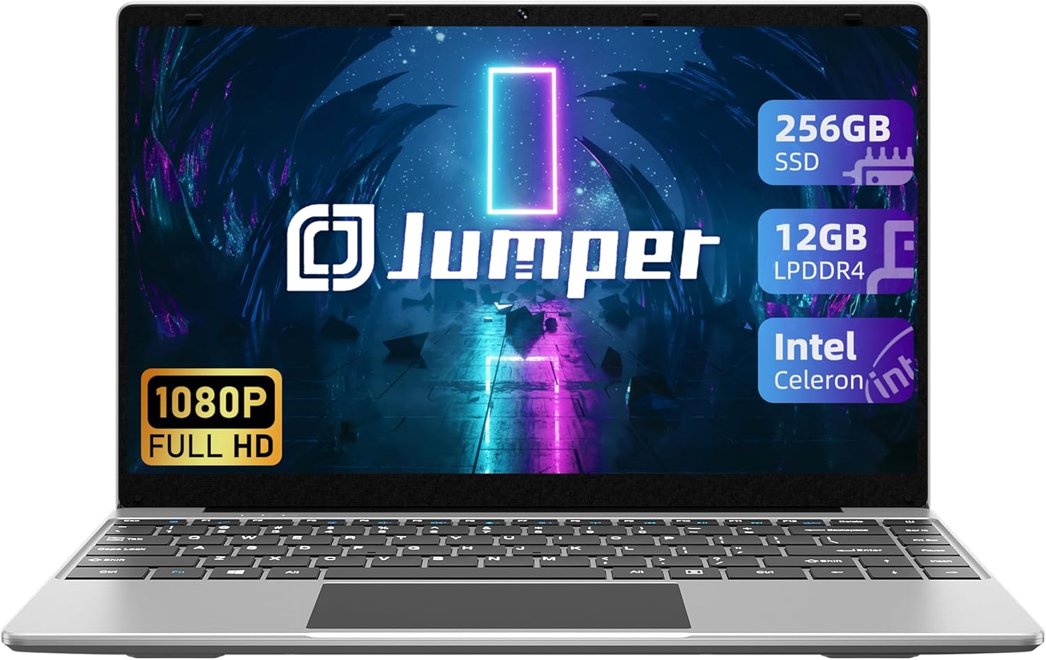 Laptop 12GB LPDDR4 256GB SSD, FHD 1080P Display, Quad Core Celeron CPU(Up to 2.5GHz), Windows 11 Laptops , Portable Computer with 2.4G+5G WiFi, BT4.0, 35.52WH Battery, Type-C, USB, HDMI, 16:9, Gray.