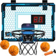 Mini Basketball Hoop Indoor with 7 Colors LED Lights | Over The Door Basketball Hoop with Scorer and Batteries | Door Basketball Hoop for Room Toy Basketball Set for Boys Girls Teens Adults