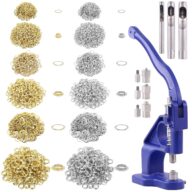 Glarks 3007Pcs Heavy Duty Hand Press Grommet Eyelet Machine Hole Punch Tool Kit Including Grommet Machine with 3 Dies #0#2#4 and 3000Pcs Golden & Sliver Grommets for Banner, Awning, Poster, Curtain