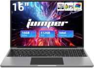 jumper 16 Inch Laptop, 16GB RAM 512GB SSD, Quad-Core Celeron N5095, FHD IPS 1920×1200 Screen, Windows 11 Laptops Computer with Four Stereo Speakers, Numeric Keypad, USB3.0, 5G WiFi, Webcam.