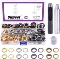 Swpeet 123Pcs – 60Sets 1/2″ (12mm) Hole Thicken Grommets 4 Colors Metal Grommets Eyelets Grommets with Washers and 3Pcs Setting Instal Tool Metal Eyelets Kit for Repairing Canvas, Leather