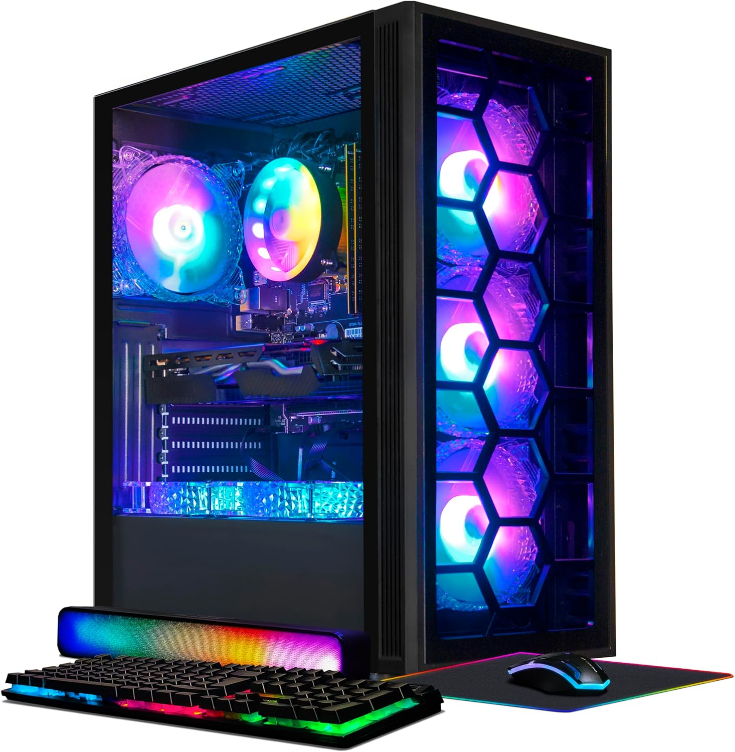 STGAubron Gaming Desktop PC, Intel Core i7 3.4G up to 3.9G, 32G RAM, 1T SSD, GeForce GTX 1660 Super 6G GDDR6, 600M WiFi, BT 5.0, RGB Fan x 6, RGB Keyboard&Mouse&Mouse Pad, RGB BT Sound Bar, W10H64