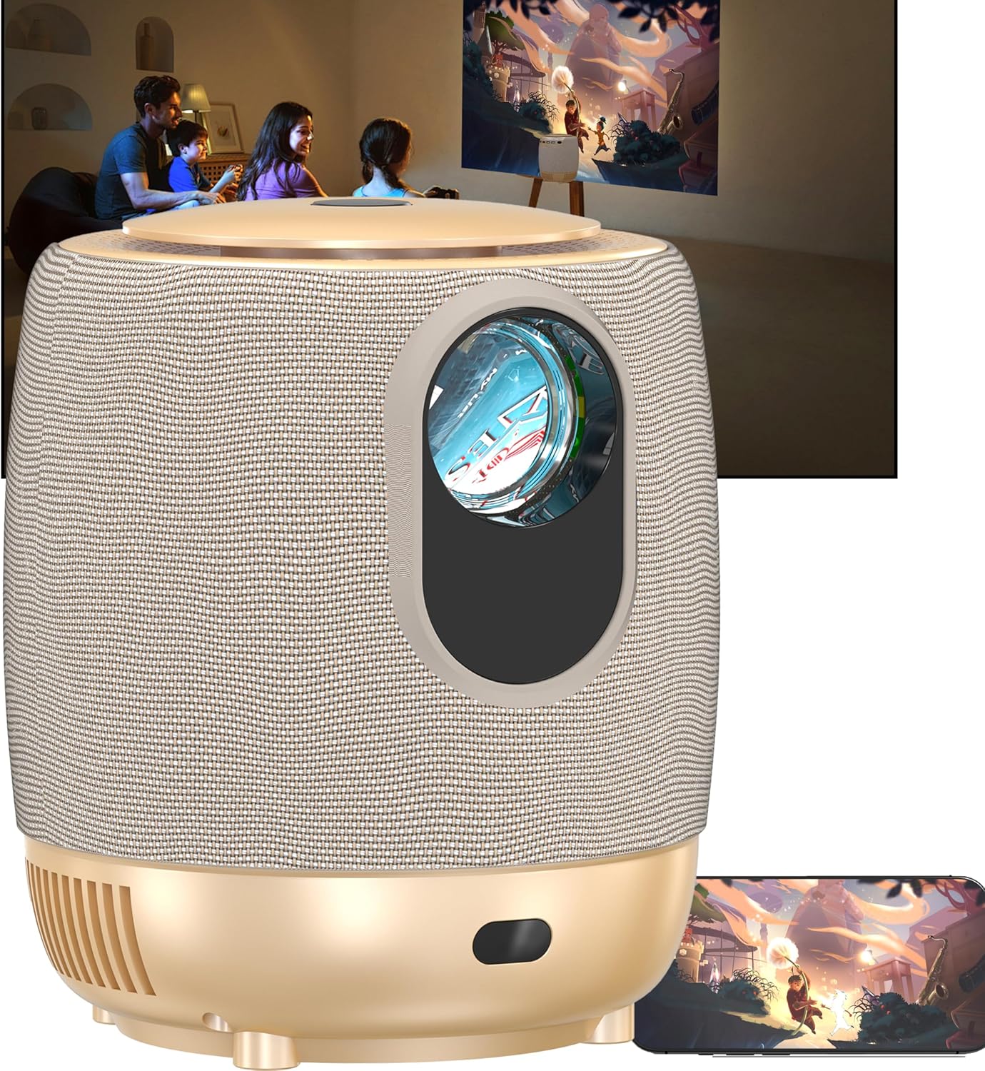 2024 New 4K Mini Projector 350 ANSI, Motorized focus, 4K Supported, Android TV, Ultra-low Latency of 0.1S, Keystone & 40% Zoom, 200″ Display, Home Theater, Compatible W iOS/Android/HDMI/Win/PS5/TV