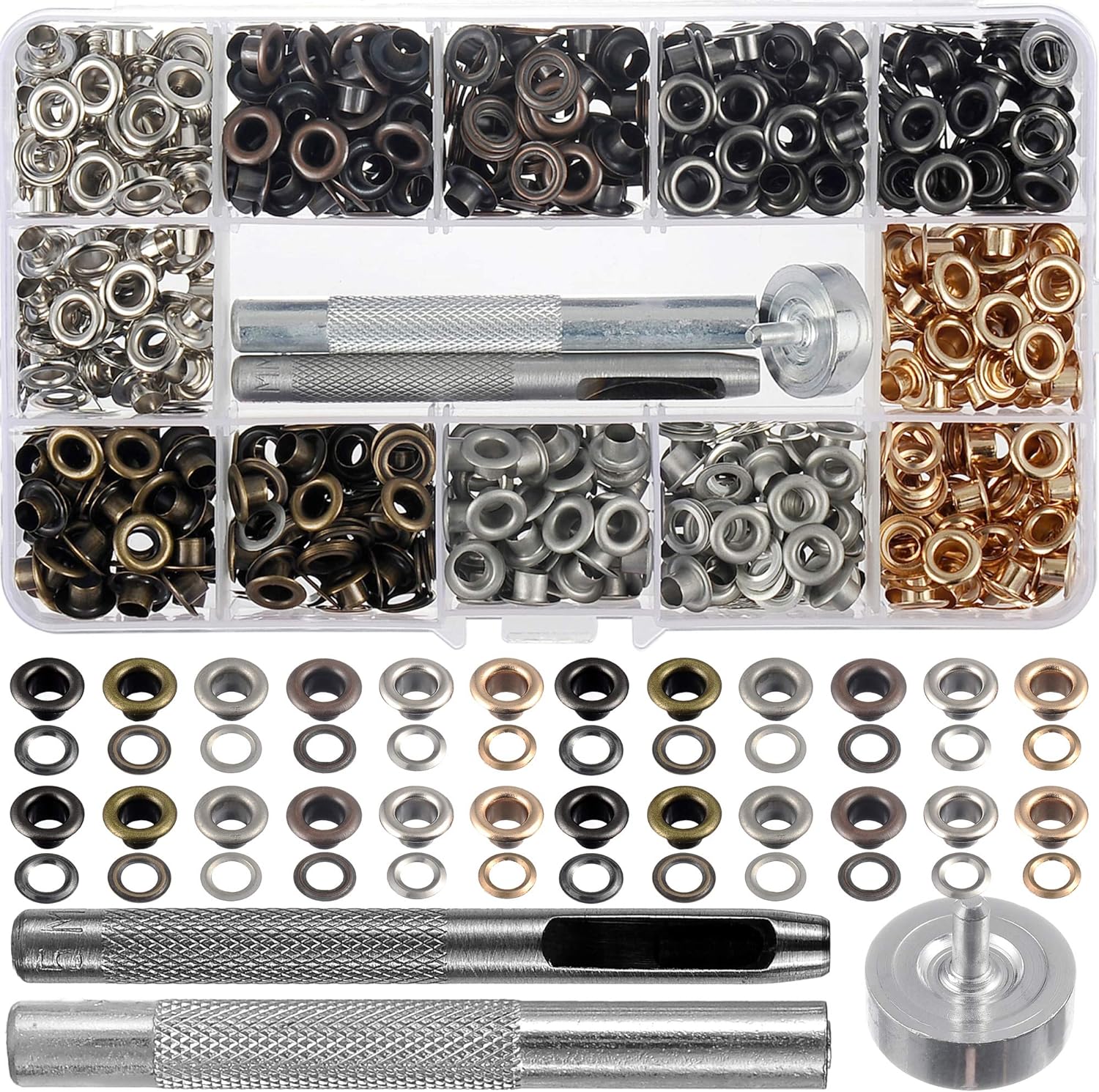 480 Sets Grommet Kit for Fabric Mixed Color Eyelets Set for Leather with Install Tool Storage Box for Scrapbooking Card Making Leather Craft Shoes Clothes Bags Fabric Canvas Paper Craft Inner 0.2 Inch