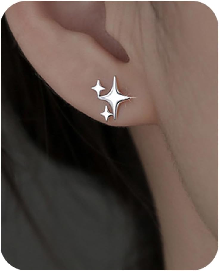 PANSHI 14K Gold Plated Sterling Silver Post Star Earrings | Hypoallergenic Small Stud Earrings for Women Teens