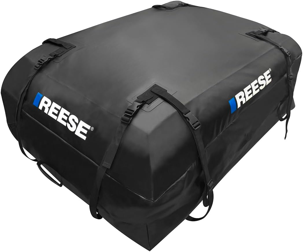 REESE Waterproof Rooftop Cargo Carrier Bag for Cars, SUVs or Trucks with/Without Roof Racks, 22 Cubic Feet, Heavy Duty 840D Abrasion-Resistant PVC Fabric with Anti-Slip Mat (59007)