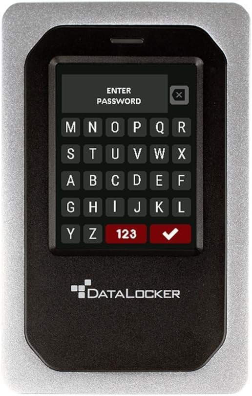 DataLocker HDD External Hard Drive for Mac, Windows, and Linux – Portable Hard Drive with Password Protected Hardware Encrypted HDD, Touchscreen, TAA Compliant, and IP64 Dust/Water (1, TB)