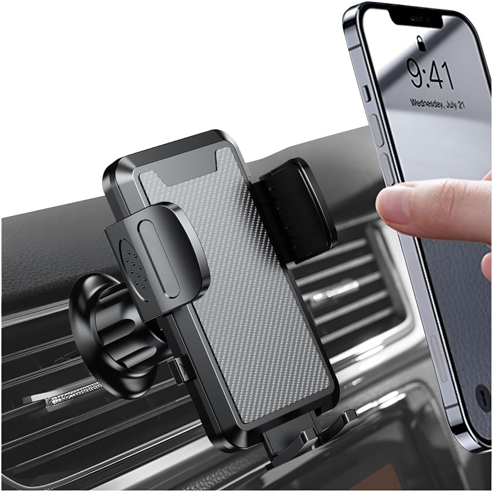 BESULEN Phone Mount for Car, Air Vent Cell Phone Holder Hands Free Cradle, Universal Stable Easy Clamp Phone Holder Mount, Fit iPhone 14 13 12 Pro Max and More Smartphones (Carbon Fiber)