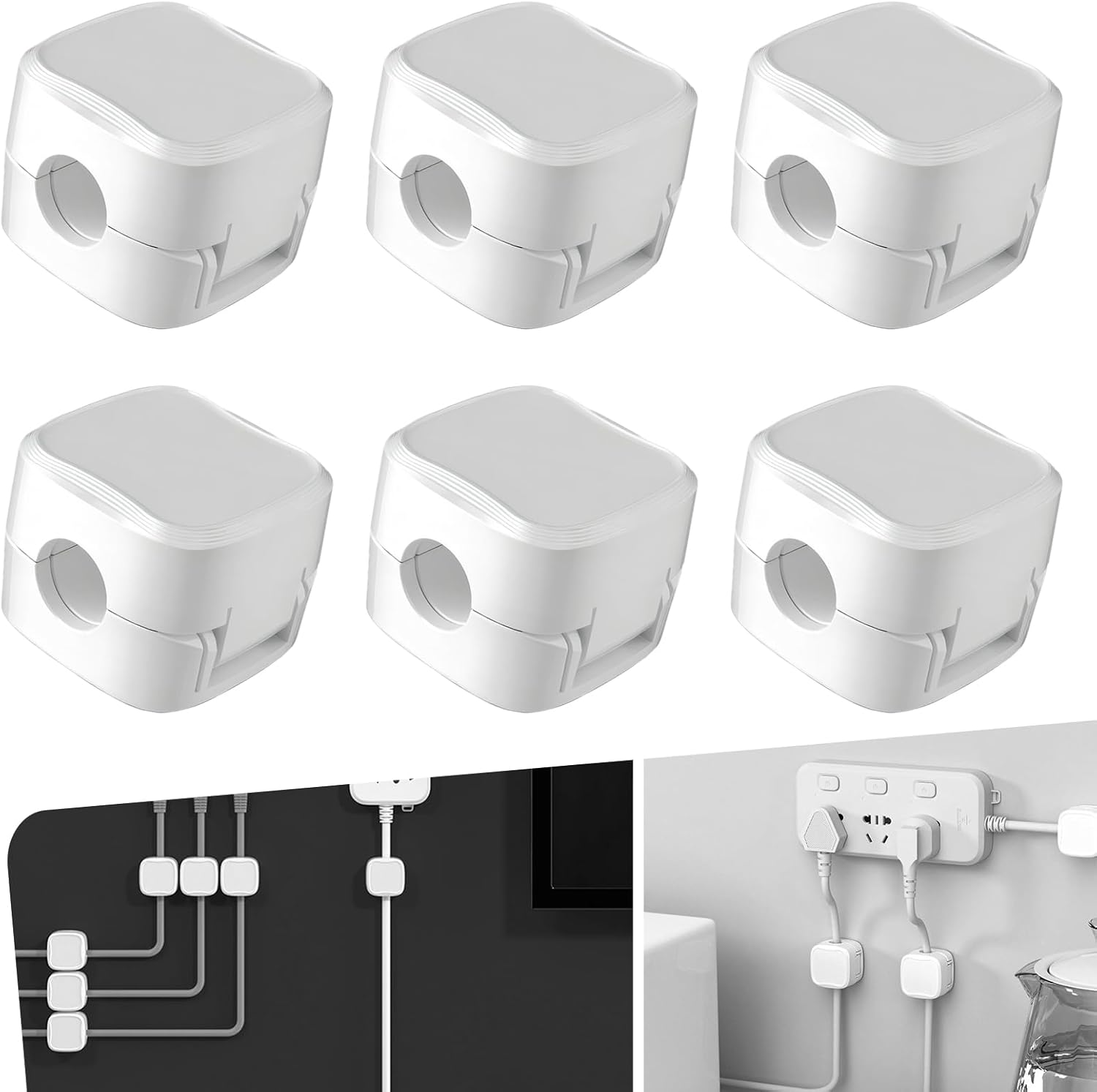 Pack-6 Car Cable Clips, Keep Tidy, Multifunctional Smooth Vehicle Cable Management Organizer, Large Capacity Fastening Accessories, Universal Waterproof Durable Wire Holder (White)