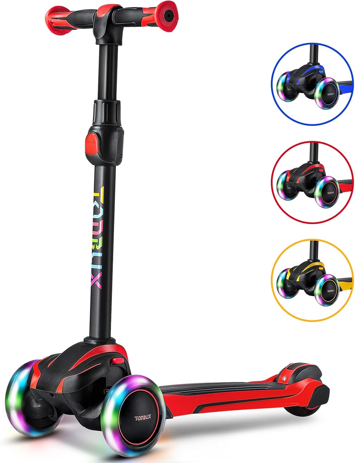 TONBUX Kids Scooter for Age 3-12, Toddler Scooter with 4 Adjustable Heights, Light Up 3-Wheels Scooter, Shock Absorption Design, Lean to Steer, Balance Training Scooter for Kids