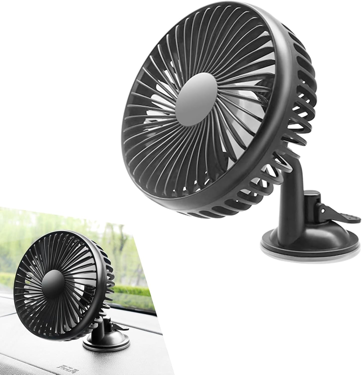 1 PC Car Dashboard Fan, ABS Single-head Suction Cup Three-blade Three-speed Windshield USB Mini Fan, Portable Auxiliary Cooling Accessory, for Most Cars, Trucks, and Excavators (Black)