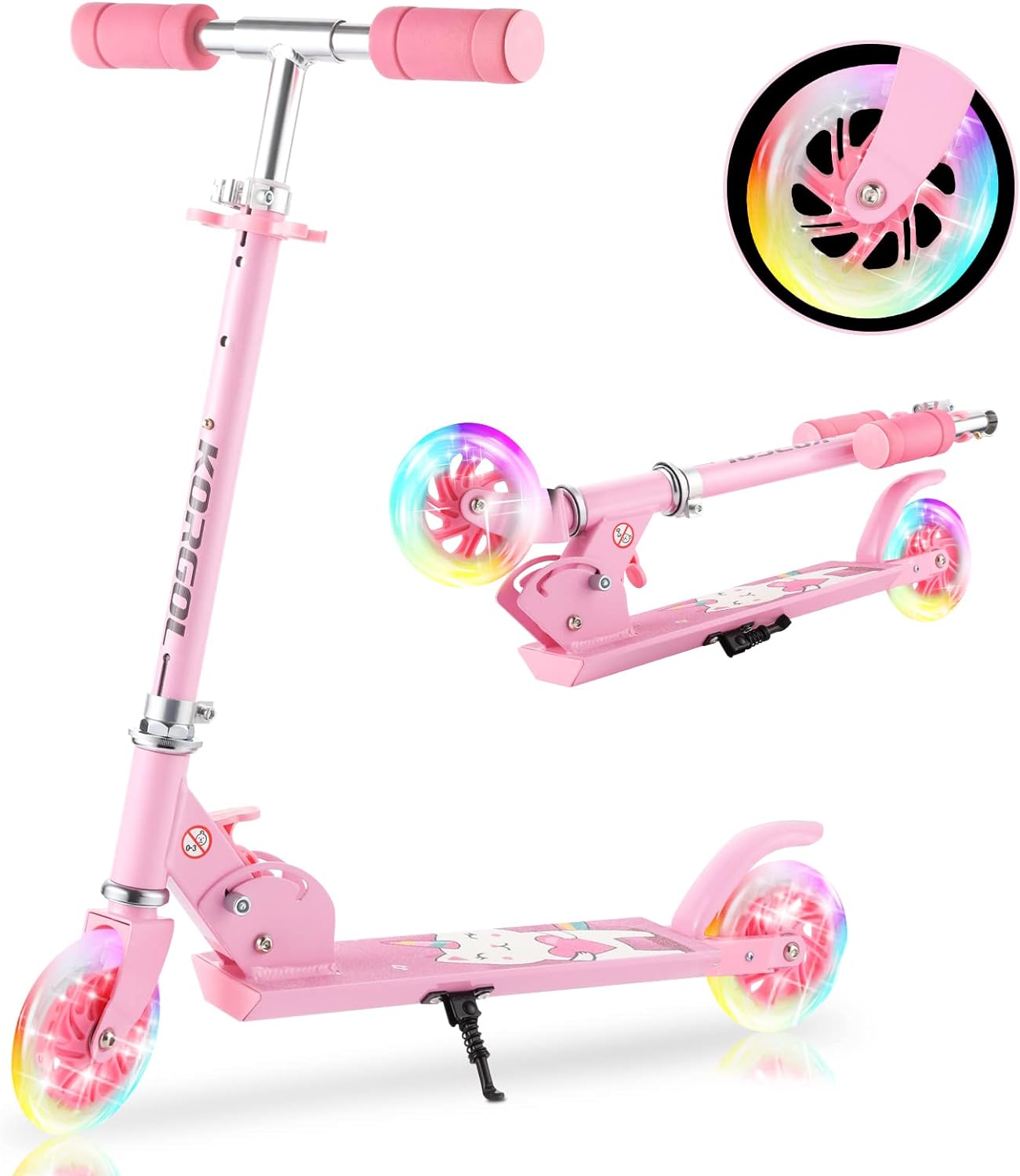 Scooter for Kids Ages 3-12 – Kids Kick Scooters with Led Light Up Wheels & 3 Levels Adjustable Handlebar, Lightweight Foldable 2 Wheel Girly Pink Scooter Christmas Birthday for Girls Boys.