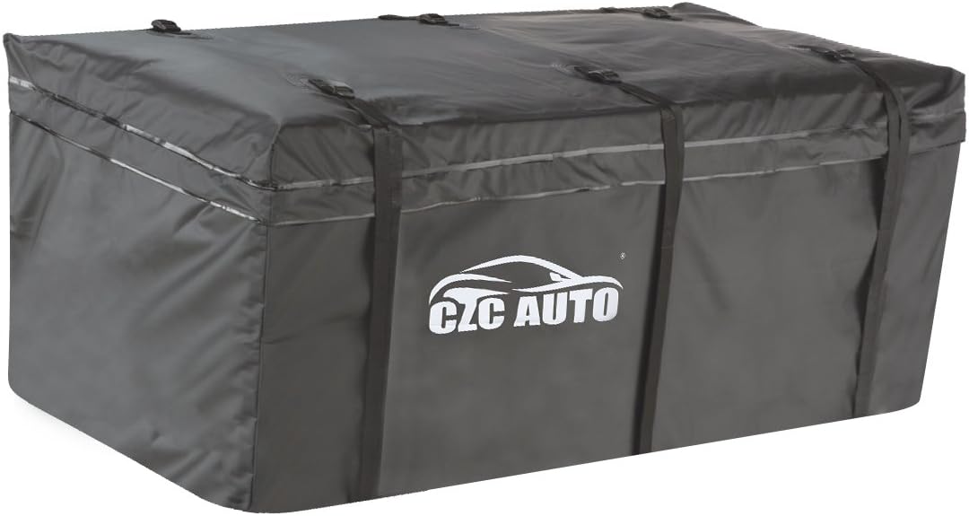 CZC AUTO Hitch Cargo Carrier Bag, 20 cu. ft Waterproof/Rainproof/Weatherproof Cargo Traveling Bag for Car Truck SUV Vans’ Hitch Trays and Hitch Baskets, Safe Steady Durable Soft, Black