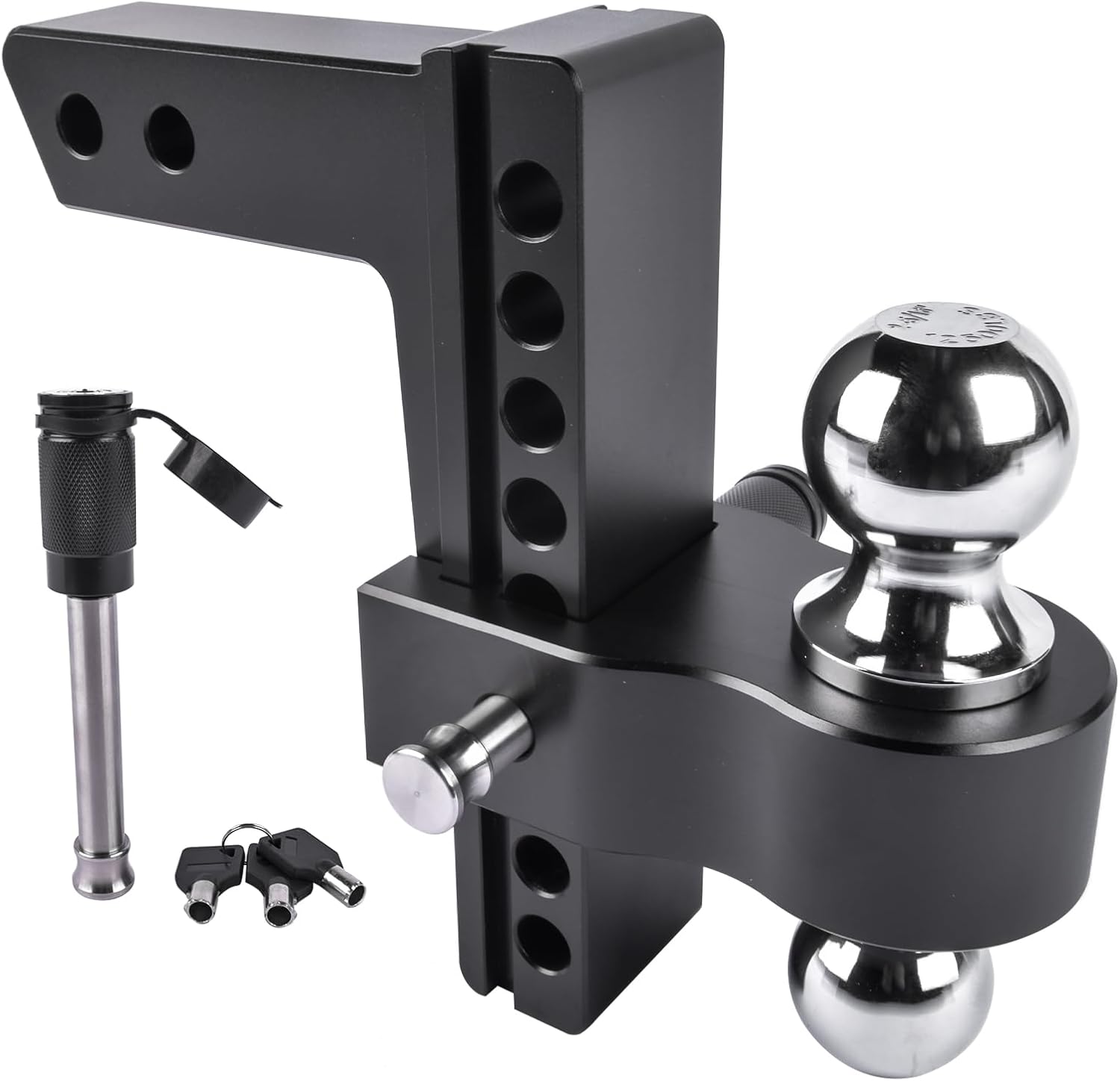 Black Aluminum Adjustable Trailer Hitch Replacement for Solid Tube Hitch -12,500 LBS, 2 and 2-5/16 inch Balls, 2-inch Receiver, 8-inch Drop Lamerto