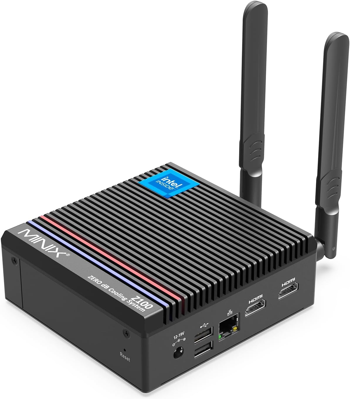 MINIX Z100-0dB Fanless Mini PC, Intel 12th Gen N100, 16GB DDR4/512GB PCIe 3.0 X4 SSD/4K Dual Display/2.5G LAN/Windows 11 Pro/Auto Power On/for Home/Office/Industrial and Commercial.