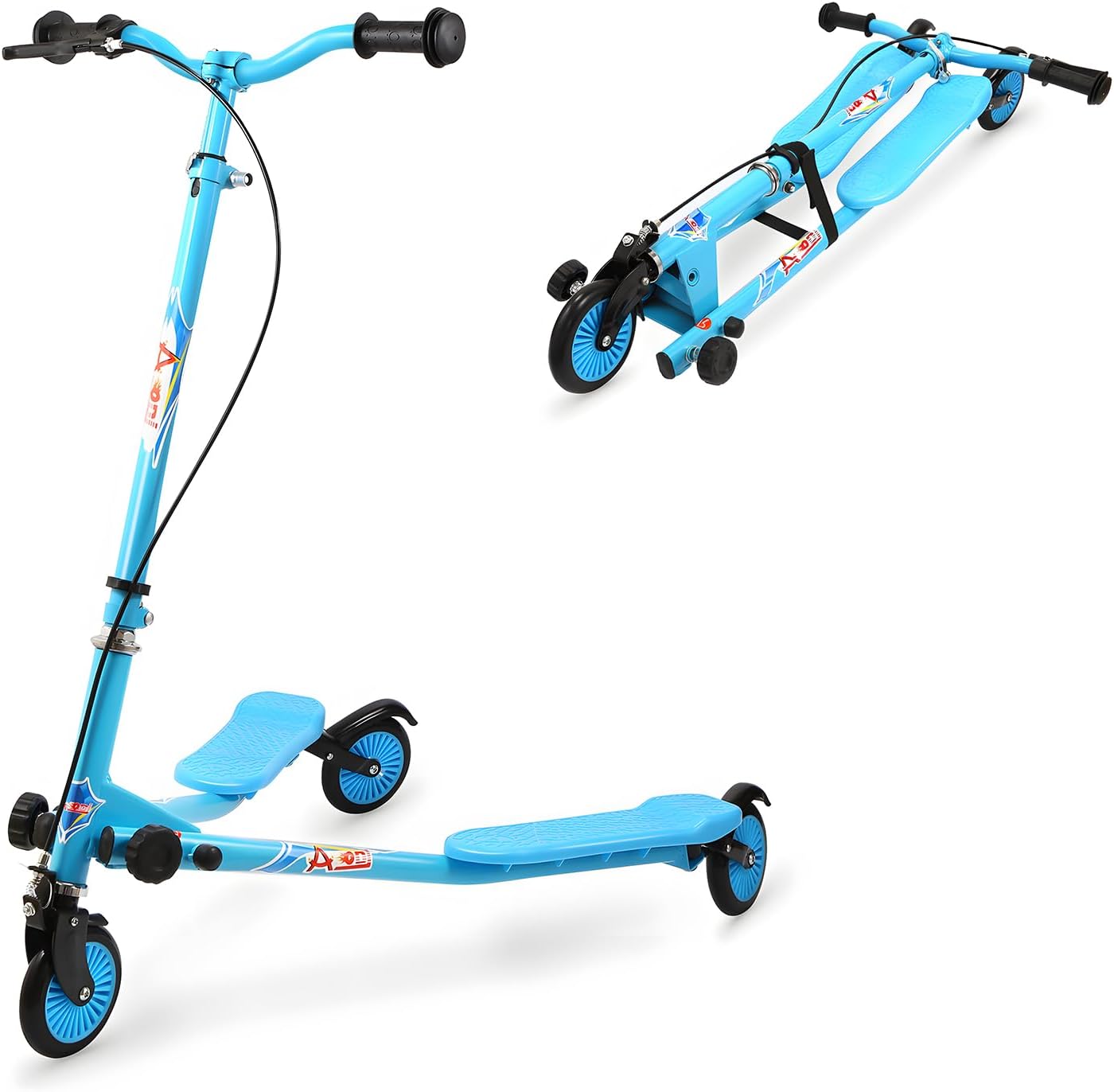 Kids Swing Scooter, 3 Wheels Drifting Wiggle Scooters with Adjustable Height & Foldable for Boys/Girl/Ages 5-12 Years