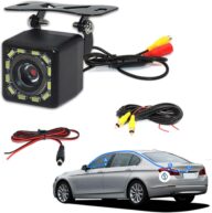 1 PC Car Reversing Camera, 12 LED HD Night Vision Waterproof Shock-Proof Rearview Camera with Wiring Harness, 150 Degree Wide Viewing Angle with Ruler Line, Universal for Cars (Black)