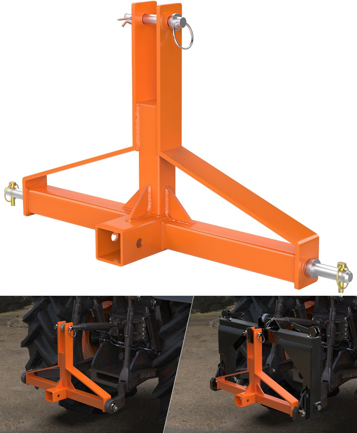 Orange 3 Point Hitch Receiver Quick Hitch Compatible, 3 Point Trailer Hitch 2″ Receiver for Category 1 Tractor, 3 Pt Trailer Towing Hitch Tractor Drawbar for Kubota, John Deere, BX, Kioti, Yanmar, etc